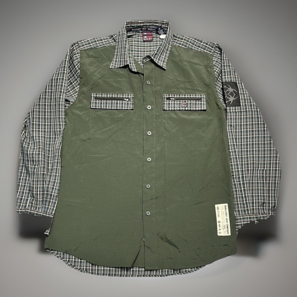 Y2K Bugle Boy Oversized Utility Shirt Mens M Green Plaid NWT - Picture 1 of 3